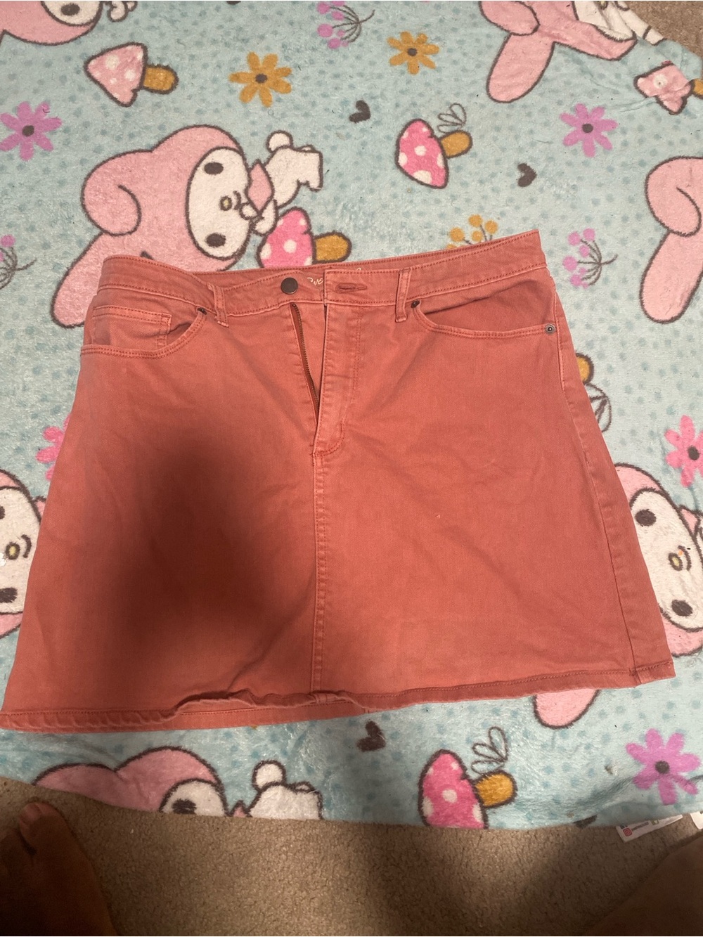 Coral Pink Denim Skirt